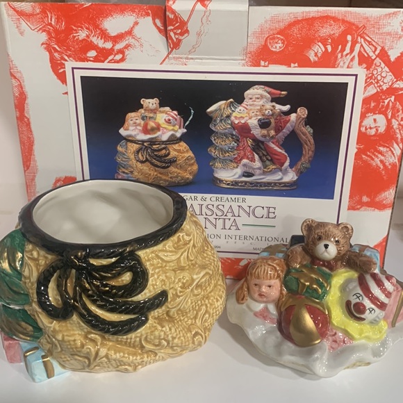 1994 Fitz Floyd Renaissance Santa Christmas Sugar & Creamer Set NIB - Picture 2 of 9